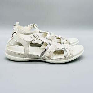 ECCO Sandals Womens 7.5 White Leather Flash Strappy Ankle Buckle Flat Shoes